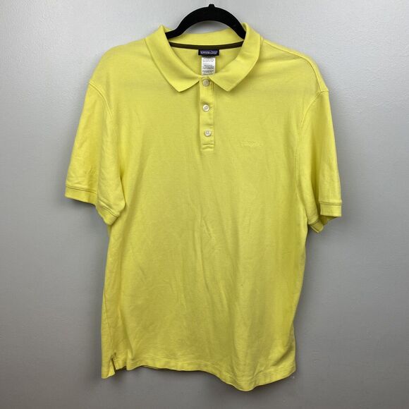 Patagonia Polo Shirt Adult Medium Yellow Short Sleeve Casual Hiking Outdoor Mens - Picture 1 of 5